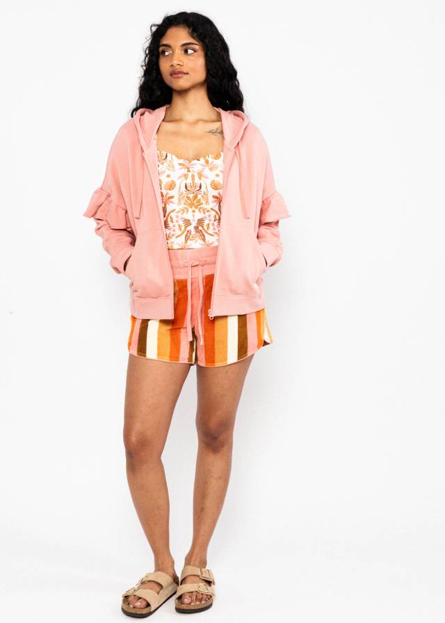 Kapuzenjacke Ruffle Rebel - Happy Beach Palms Pink von Blutsgeschwister