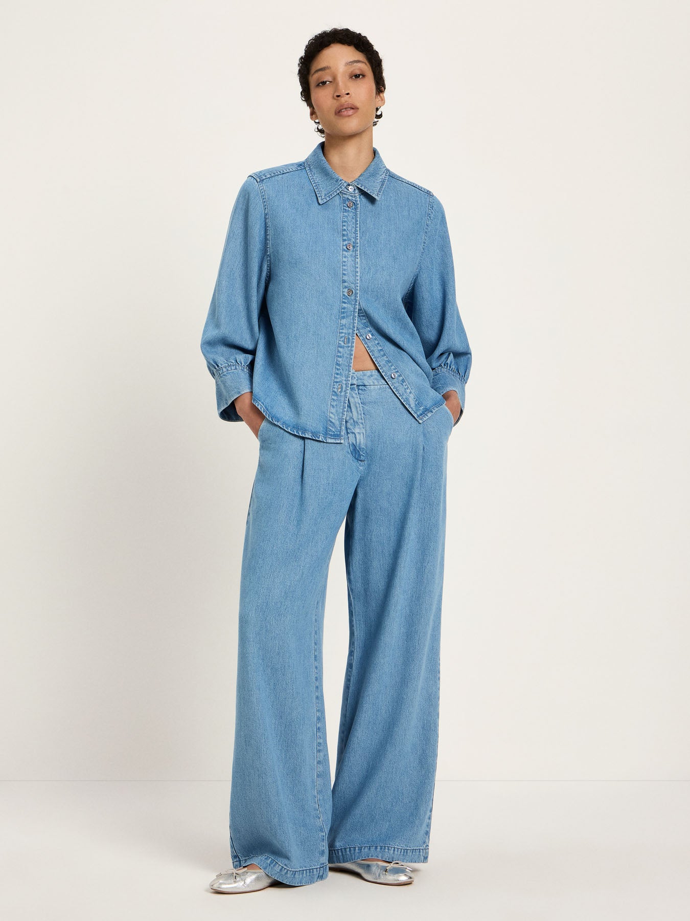 Jeans Bluse - Mid Blue Denim von Lanius